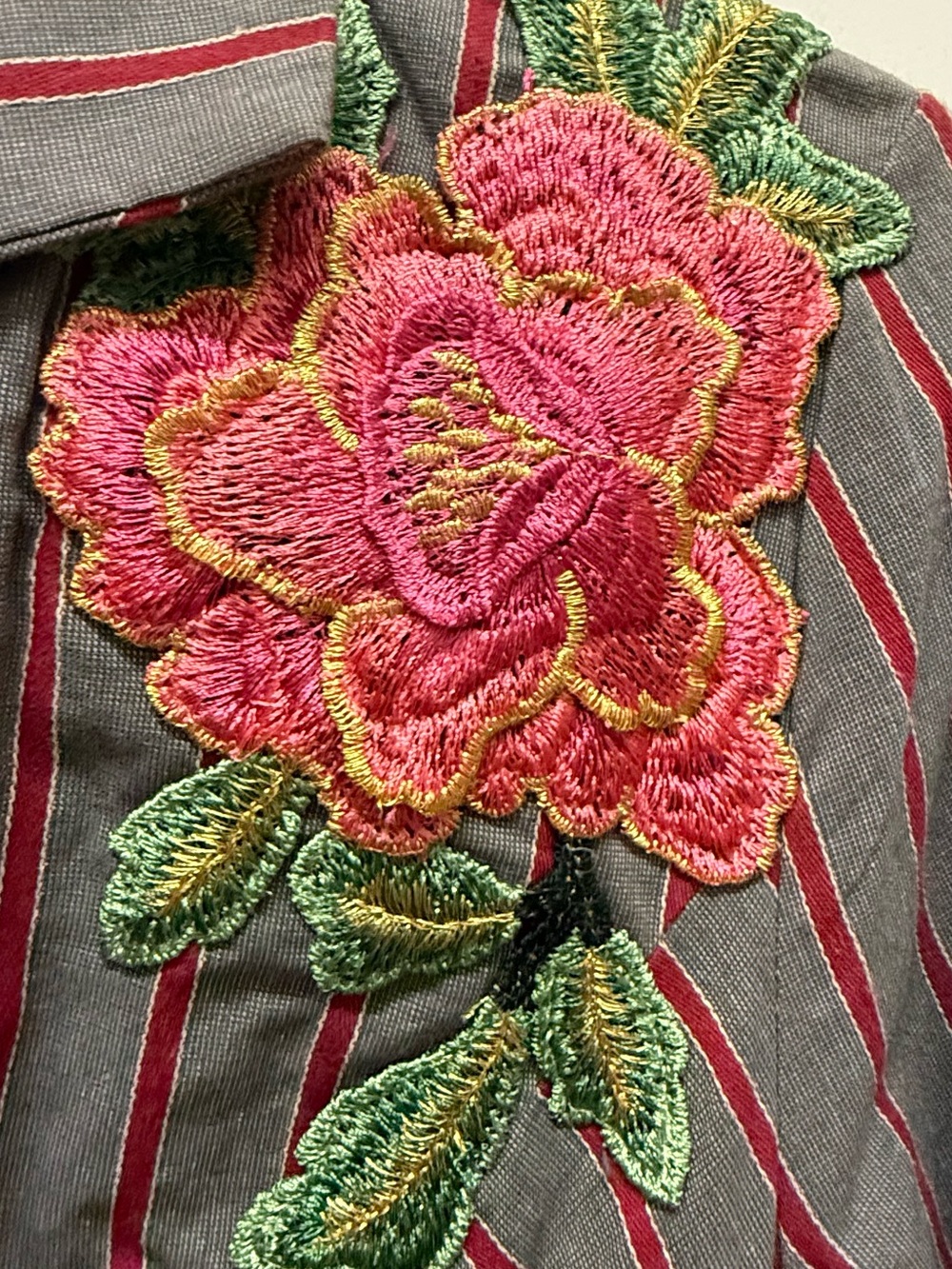 Aratta Striped Embroidered Floral Jacket Blazer - Pink & Gray Net small - Picture 6 of 7